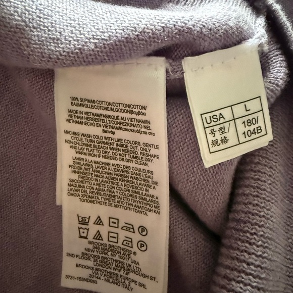 Men’s Brooks Brothers Lavender V-Neck Cotton Sweater size L - Picture 7 of 7
